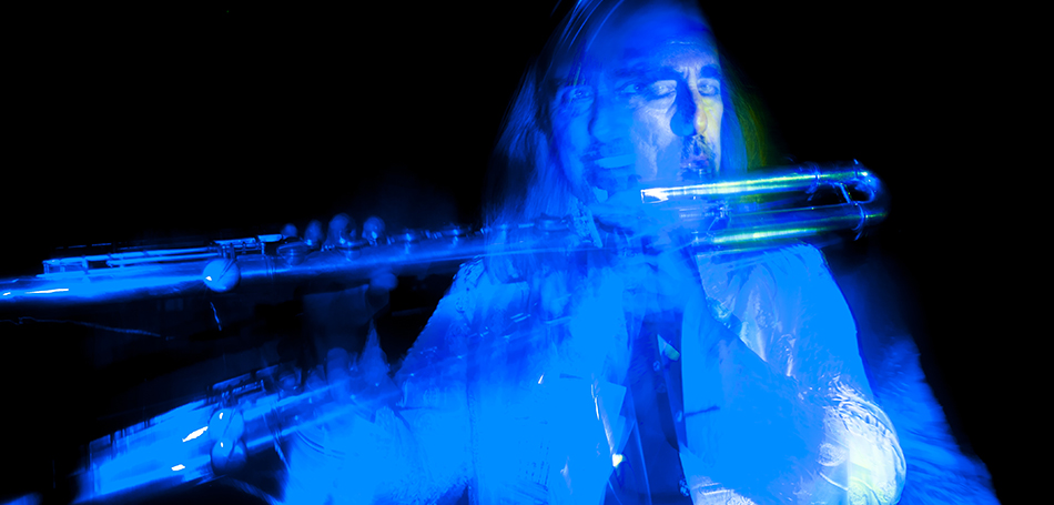 Light painted image of flute player Eddie Parker by Beowulf Mayfield
